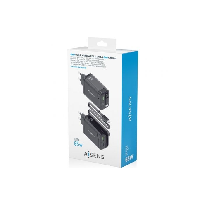 Cargador de Pared GaN Aisens ASCH-65W3P071-BK/ 1xUSB Tipo-C/ 1xUSB/ 65W/ Negro 3 Cargador de Pared GaN Aisens ASCH-65W3P071-BK/ 1xUSB Tipo-C/ 1xUSB/ 65W/ Negro 3