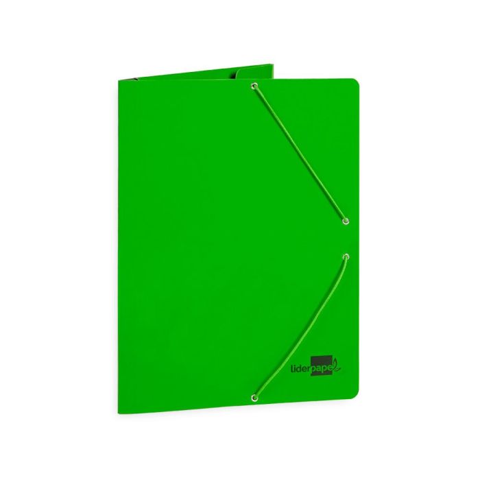 Carpeta Liderpapel Gomas Folio 3 Solapas Carton Plastificado Color Verde 2