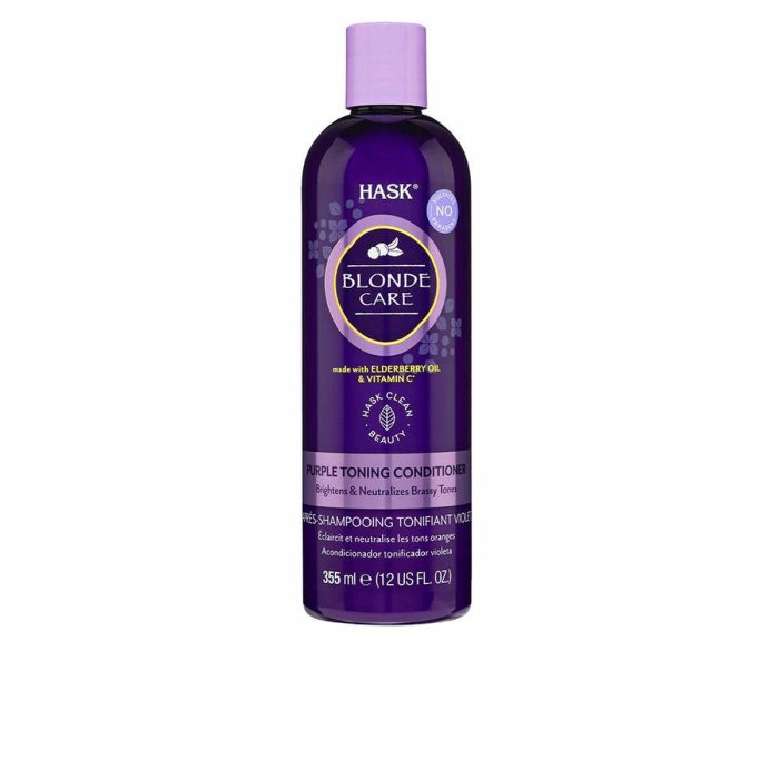 Hask BLONDE CARE Acondicionador Tonificante Morado para Cabello Rubio, Elimina Tonos Amarillos, Sin Sulfatos, Vegano 355 ml