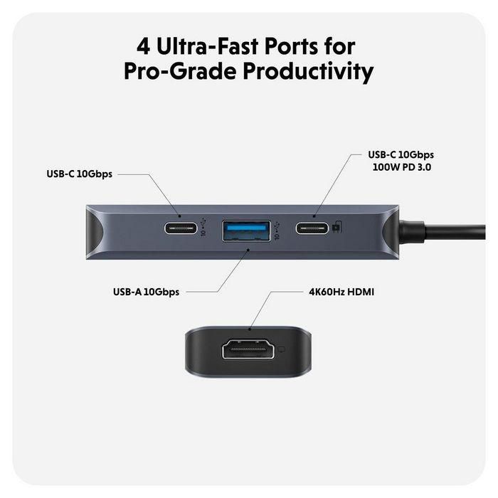 Hyper Hub USB-C Next 4 Puertos, 4K 60Hz, 2x USB-C 10Gbps, 1x USB-A, 1x HDMI, Power Delivery 100W EcoSmart 1