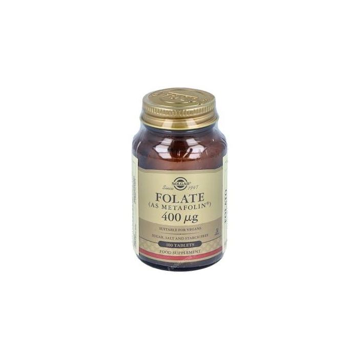 SOLGAR Folato (Como Metafolin) 400 mcg, L-Metilfolato Cálcico, 100 Comprimidos Veganos, Apoyo Embarazo
