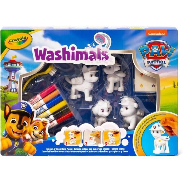 Crayola 74-0290 Washimals Patrulla Canina Set 4 Mascotas Decorar y Lavar Chase, Rubble, Marshall, Skye + Rotuladores Cepillo Pegatinas +3 Años 4
