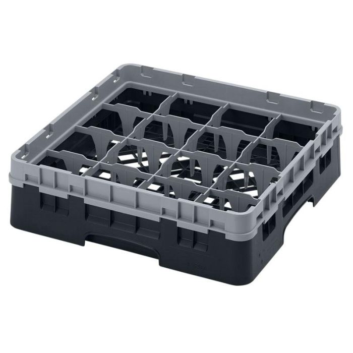 CAMBRO - 16S318-110 - Cesta de lavado 16 comp. 1 altura - 10,9 cm Ø máx. - alt. máx. 9,4 cm - 50 x 50 x 14,3 cm - Negro