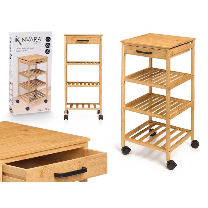 Kinvara Carrito de Cocina Bambú Natural, 3 Niveles con Cajón y Ruedas, 33x33x73 cm Kinvara Carrito de Cocina Bambú Natural, 3 Niveles con Cajón y Ruedas, 33x33x73 cm