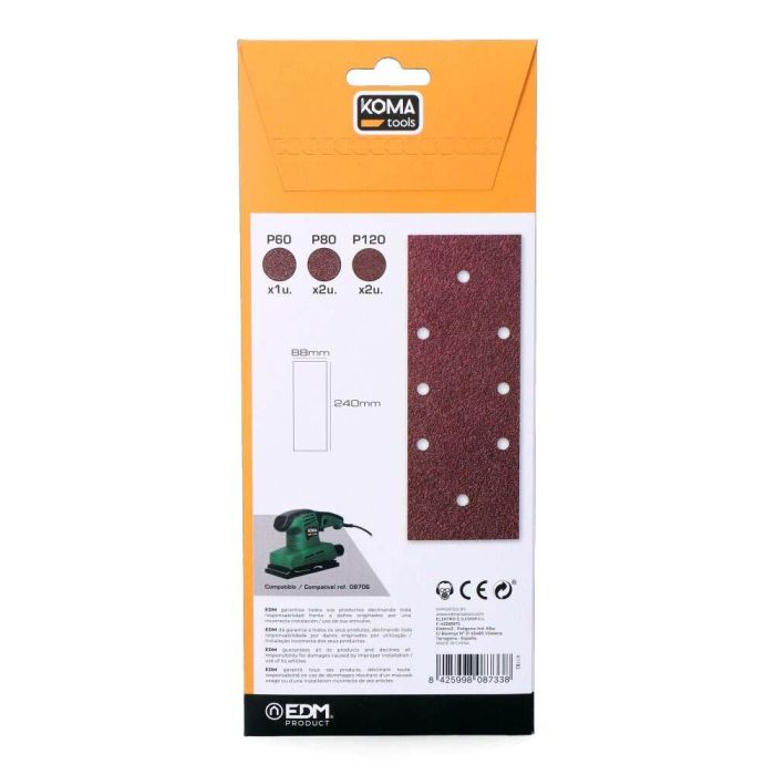 Koma Tools Lijas para lijadora orbital 08706 Brico series, Set 5 uds 88 x 240 mm 1