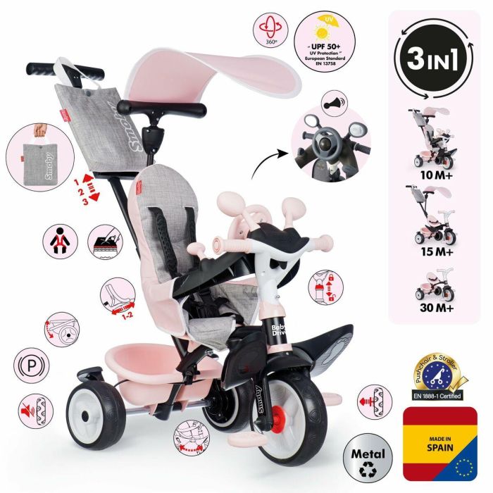Smoby SMO741504 Triciclo Baby Driver Rosa 7 Smoby SMO741504 Triciclo Baby Driver Rosa 7