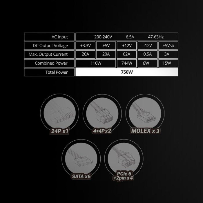 Fuente de Alimentación Mars Gaming MPVU750SIM ATX 750 W 6 W 110 W 80 Plus Silver 1 Fuente de Alimentación Mars Gaming MPVU750SIM ATX 750 W 6 W 110 W 80 Plus Silver 1