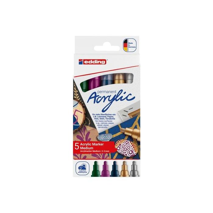 Marcador Acrylic Edding 5100 Conico (2-3 Mm) Colores Festivos Estuche De 5
