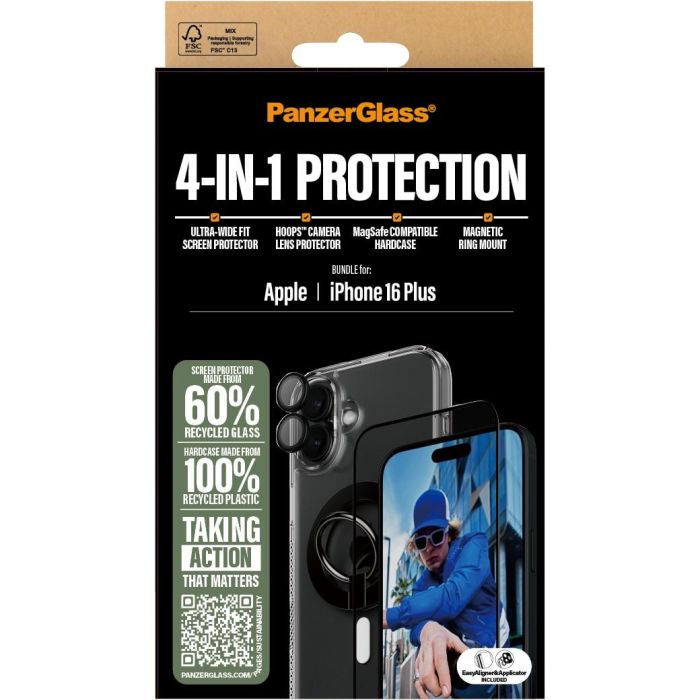 PanzerGlass Protector 4-in-1 para iPhone 16 Plus, Vidrio Templado Resistente a Rayones y Golpes, Transparente 2