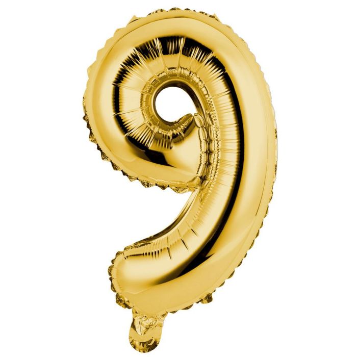 Party Time Globo Cifra 9 Oro, 35 cm, para Aniversarios y Cumpleaños, Reutilizable, Hinchable Aire/Helio, Dura 2-6 Semanas Party Time Globo Cifra 9 Oro, 35 cm, para Aniversarios y Cumpleaños, Reutilizable, Hinchable Aire/Helio, Dura 2-6 Semanas