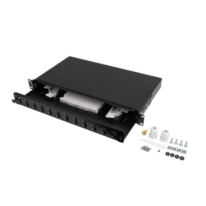 Lanberg FOP1-12SD-LQB Panel de Parcheo 1U de Acero para Montaje en Bastidor, Color Negro