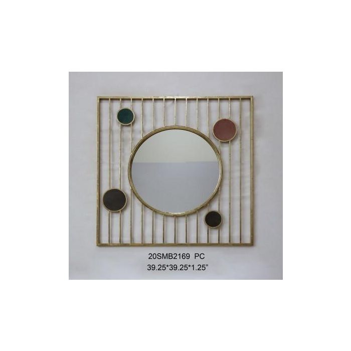 DKD Home Decor Espejo Decorativo de Pared Sixties con Diseño de Círculos en Metal y Cristal, Colores Dorado y Rosa, 100x100 cm