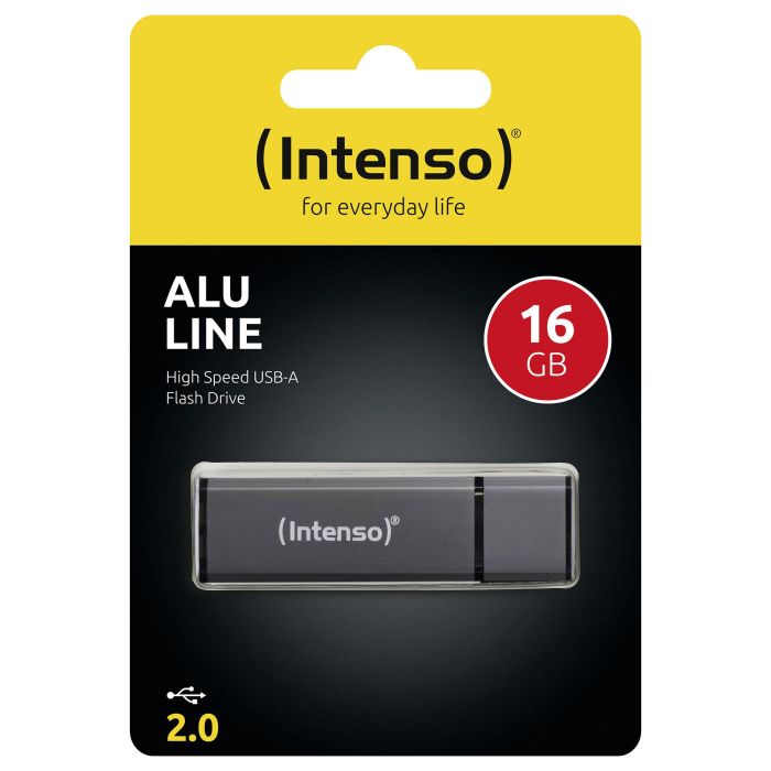 Intenso Lápiz USB Alu line 16GB - Memoria USB 2.0, Aluminio Antracita, 3521471, Lectura 28MB/s, Escritura 6.5MB/s