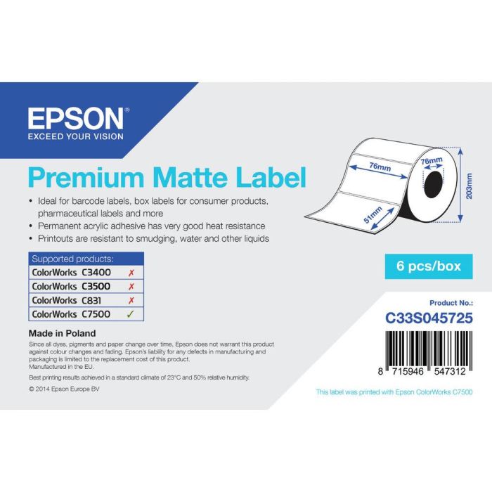 Etiquetas para Impresora Epson C33S045725 76 x 51 mm Blanco (1 unidad) 1