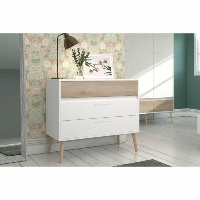 Parisot Cómoda AALBORG3500CO3T 3 cajones Blanco Estilo escandinavo 90,8 x 40 x 77,5 cm