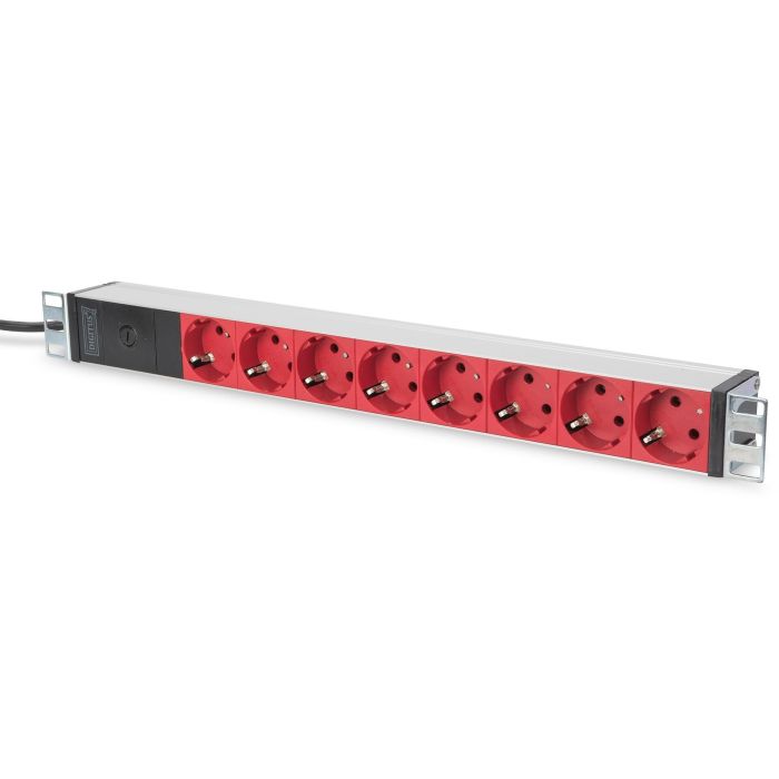 Digitus Regleta de enchufes 8 tomas Tipo F, perfil aluminio negro, conector C14 y cable 2m para rack 19" horizontal