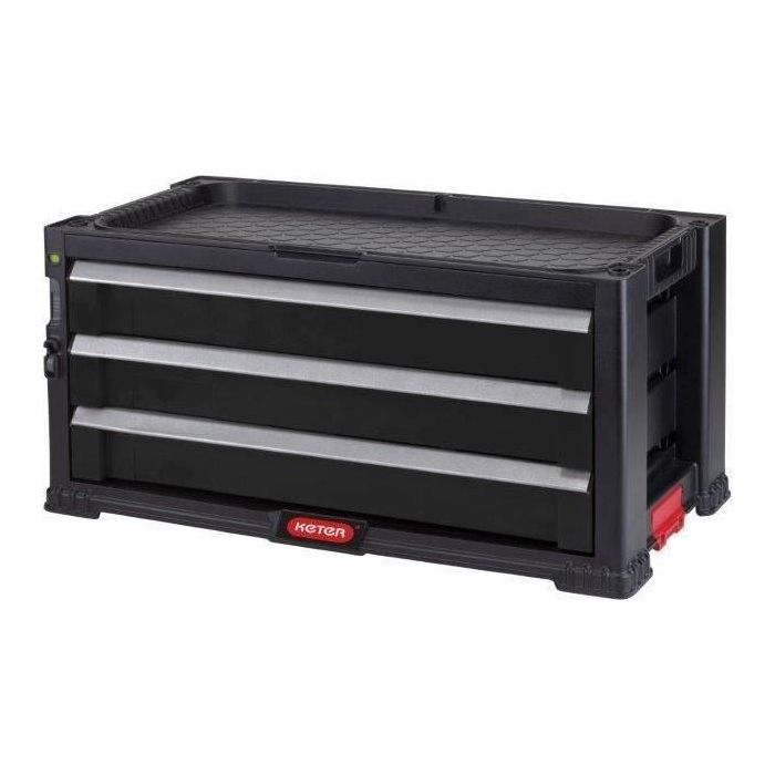 Keter Carro de Herramientas con 3 Cajones, 16 Contenedores Extraíbles, Ruedas con Freno, 59x29x26cm, 70kg Carga Máxima