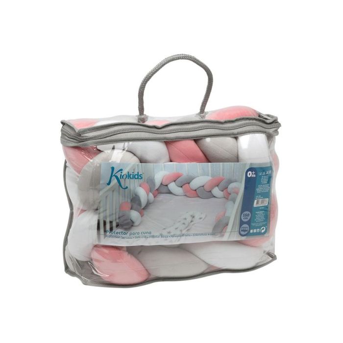 KioKids Trenza Protectora Cuna y Cama Chichonera Acolchada Bebé Rosa y Gris 1,50M 4 KioKids Trenza Protectora Cuna y Cama Chichonera Acolchada Bebé Rosa y Gris 1,50M 4
