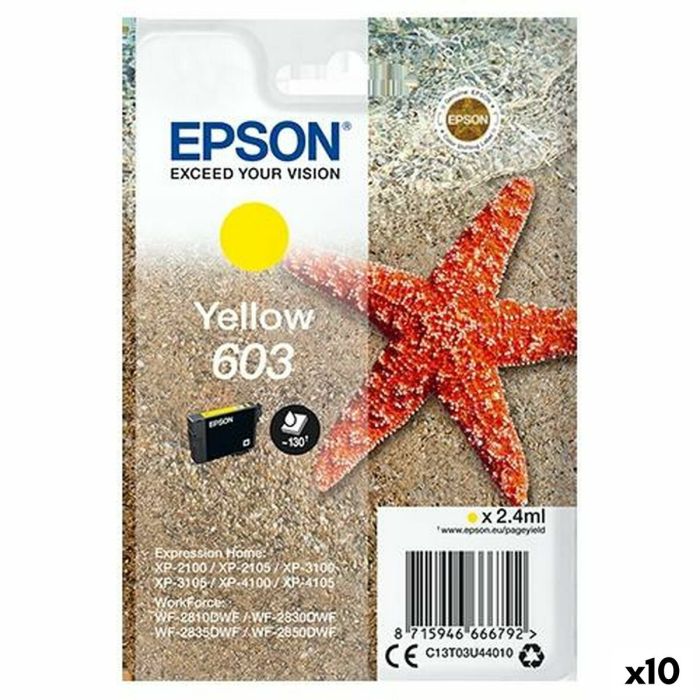 Cartucho de Tinta Original Epson XP-2100, 3100, 4100 / WF-2830DWF, 2850DW - Nº 603 Amarillo (10 Unidades) Cartucho de Tinta Original Epson XP-2100, 3100, 4100 / WF-2830DWF, 2850DW - Nº 603 Amarillo (10 Unidades)