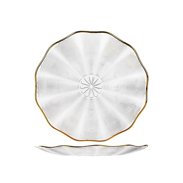 DKD Home Decor Plato Glam de Cristal Transparente y Dorado 28.4 cm (6 Unidades) Compatible Microondas y Lavavajillas
