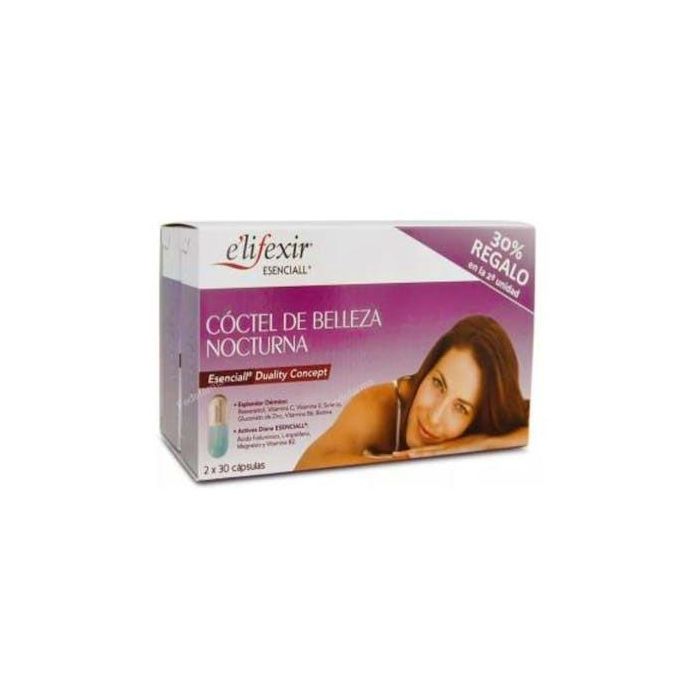 Elifexir Esenciall Coctel Belleza Nocturna 60 Cápsulas con Ácido Hialurónico, L-Triptófano, Magnesio y Vitamina B2 para Piel y Reducir Cansancio