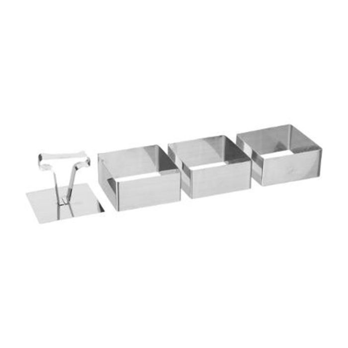 Five Simply Smart Set 3 Moldes para Emplatar de Acero Inoxidable, Redondos Ø8x4cm y Cuadrados 8x8x4cm - Surtido 3