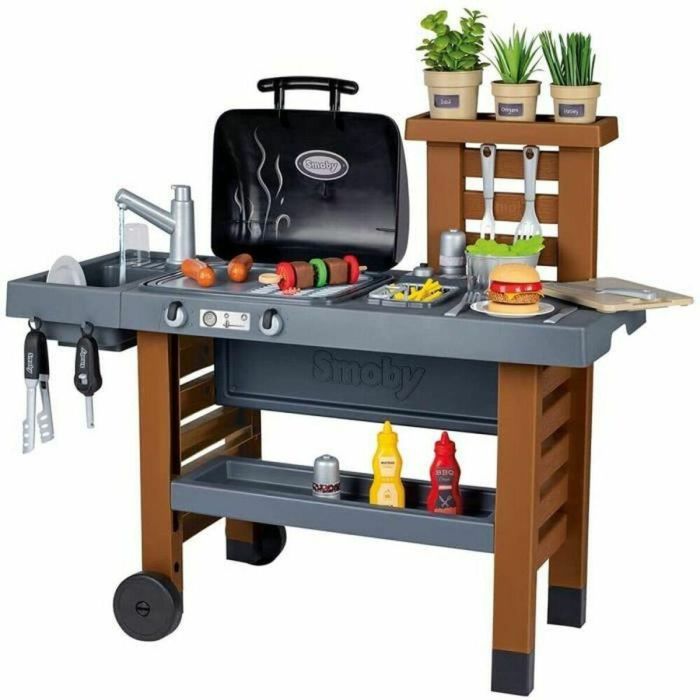 Smoby Garden Kitchen Cocina Exterior Evolutiva con Parrilla de Llamas Mágicas Retráctiles y 40 Accesorios Juguete Infantil