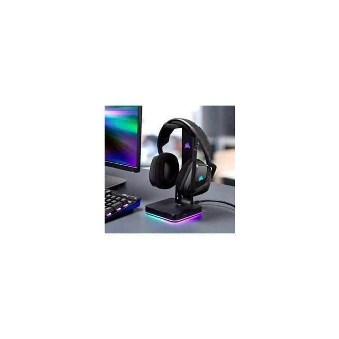 Corsair ST100 RGB Soporte para Auriculares Gaming Premium con Sonido Envolvente 7.1 e Iluminación RGB Personalizable de Aluminio 1