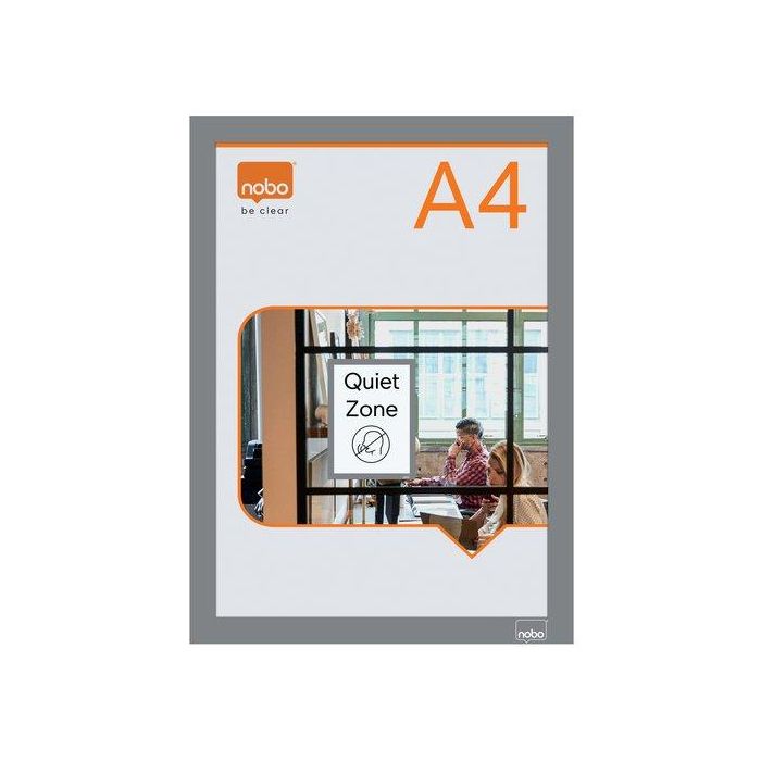 Nobo Marco Portacarteles Magnético Autoadhesivo DIN A4 Plata Pack de 2 Unidades para Anuncios e Información