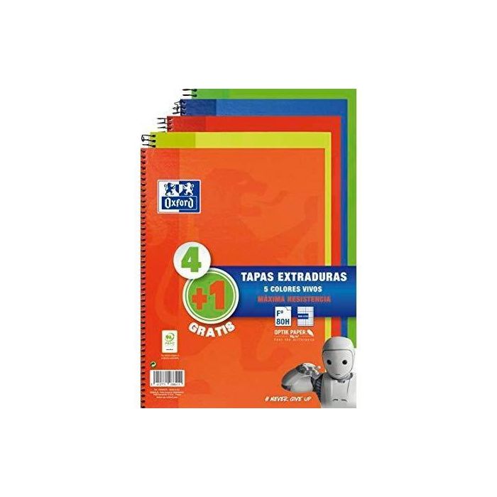 Oxford Cuaderno Espiral Write&Erase 80H Folio 4x4 mm C-Margen Tapa Extradura Pack 4+1 Ud C-Surtidos Vivos Oxford Cuaderno Espiral Write&Erase 80H Folio 4x4 mm C-Margen Tapa Extradura Pack 4+1 Ud C-Surtidos Vivos