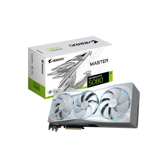 Gigabyte GeForce RTX 5080 MASTER ICE 16GB GDDR7 Tarjeta Gráfica - 2805MHz Core Clock, 3x DP 2.1a, 1x HDMI 2.1b, PCI-E 5.0, GV-N5080AORUSM ICE-16GD