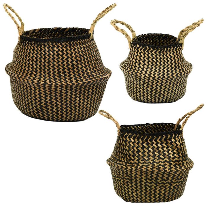 Home Deco Factory Juego De 3 Cestas Thai De Junco Bicolor Con Asas Grande: D.38 Cm; Mediana: D.32 Cm; Pequeña: D.20 Cm 2