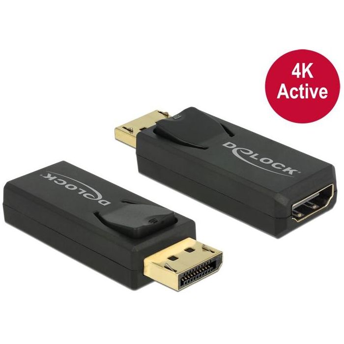 DeLOCK Adaptador DisplayPort 1.2 a HDMI Hembra Negro 4K Aktiv 65573