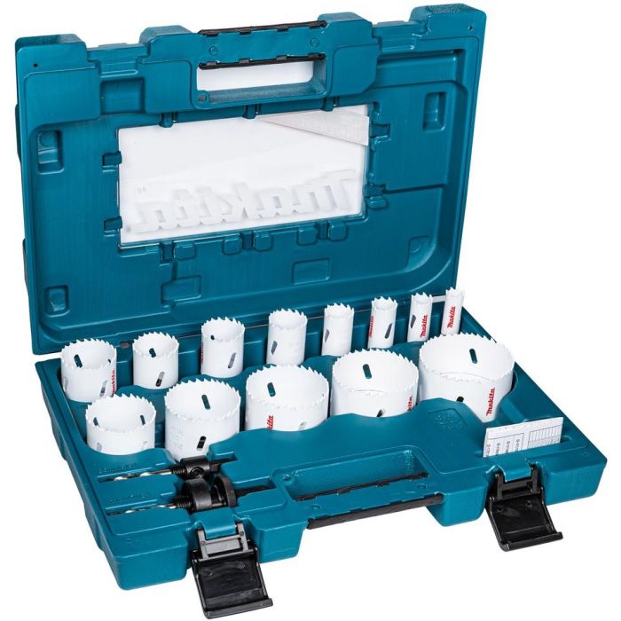 Makita D-63993 Set de Sierras de Corona Bimetálicas HSS 16 pzas. para Aluminio, Plástico, Acero, Madera. Diámetros surtidos