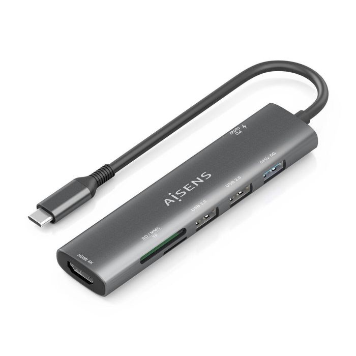 AISENS ASUC-7P027-GR Docking Station USB-C 7 en 1 con HDMI 4K, 3 Puertos USB, USB-C PD 100W y Lector Tarjetas SD/MicroSD Gris 6