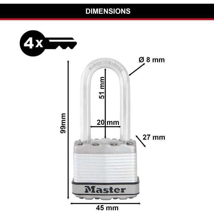 MASTER LOCK Candado de alta seguridad [Operado con llave] [Acero laminado] [Exterior] [Grillete en L] [Paquete de 3] M1EURTRILH 4