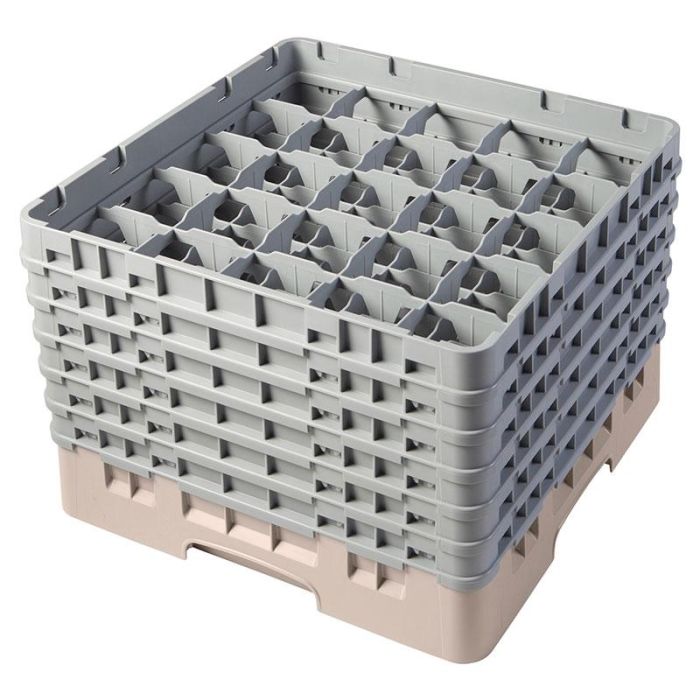 CAMBRO - 25S1114-184 - Cesta de lavado 25 comp. 6 alturas - 8,7 cm Ø máx. - alt. máx. 29,9 cm - 50 x 50 x 34,9 cm - Beige