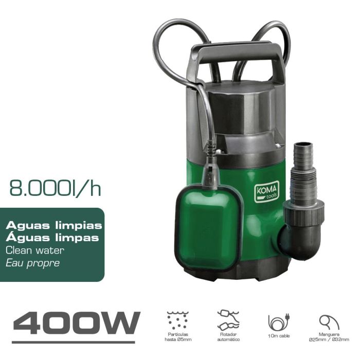 Koma Tools Bal-400 Bomba de Drenaje Aguas Limpias 400W Caudal 8.000 L/h Automática Sumergible 3