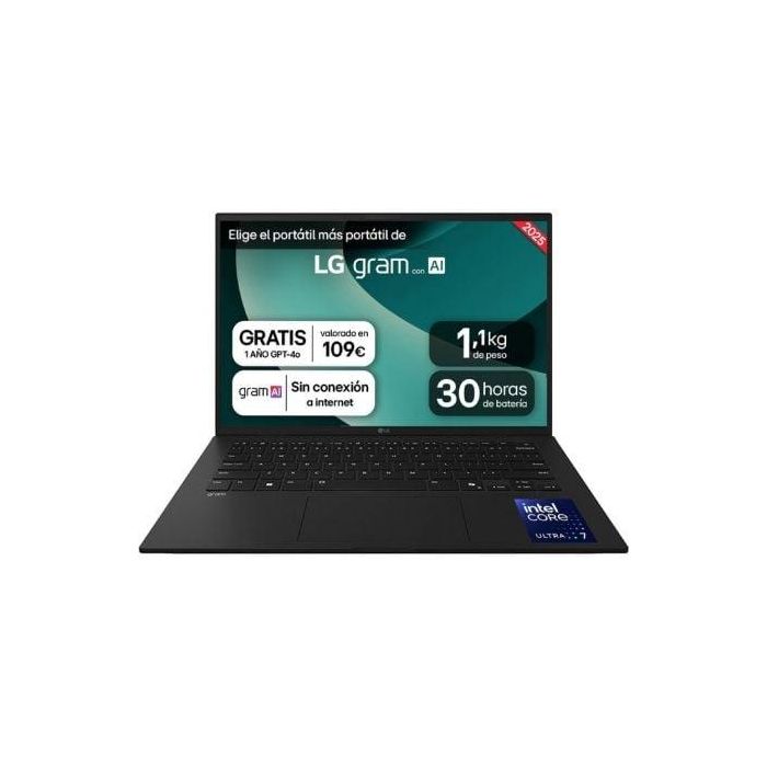 LG 14ZD90T-G.AX78B Portátil 14" WUXGA IPS Intel Core Ultra 7-255H, 16GB RAM, 1TB SSD, Sin SO, 1.1kg, 30h, Negro