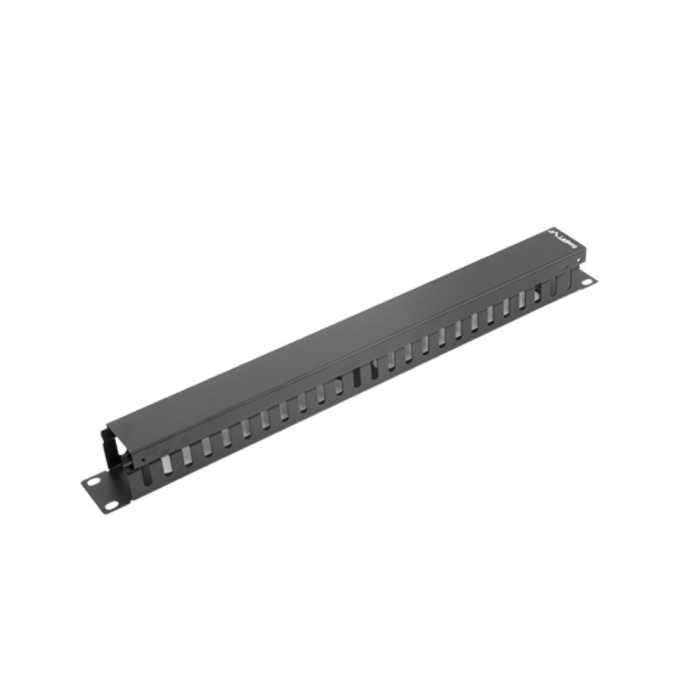 Lanberg Panel de Gestión de Cables 1U, Organizador Rack 19" Metálico Negro Tipo A, 482.6 x 44.4 x 67.5 mm