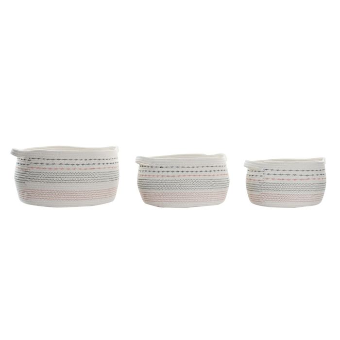 DKD Home Decor Cesta Set de 3 Piezas de Algodón, Colores Blanco, Negro y Naranja, 43 x 25 x 52 cm