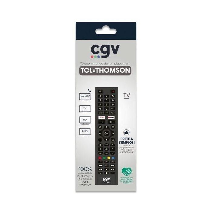 CGV CGV3322103009801 Mando a distancia de repuesto FIDELIO para televisores TCL y Thomson, sin programación. 1