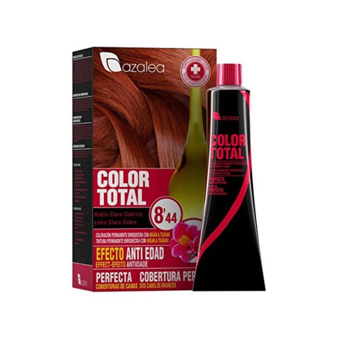 Azalea COLOR TOTAL #8,44 Tinte de Pelo Rubio Claro Cobrizo Permanente Crema Cubre Canas con Aceite de Argán y Tsubaki 1 ud