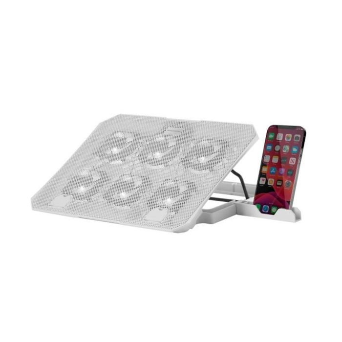 Mars Gaming MNBC23W Base Refrigeración Portátil 6 Ventiladores LED Azul, Stand Regulable 6 Posiciones, USB, Smartphone Holder para hasta 16" 1