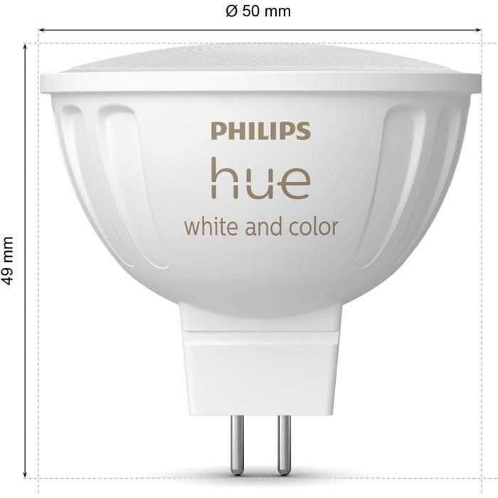 Bombilla conectada - PHILIPS HUE - MR16 - Luz blanca y de colores - Compatible con Bluetooth - Pack de 2 - Funciona con app y voz 3 Bombilla conectada - PHILIPS HUE - MR16 - Luz blanca y de colores - Compatible con Bluetooth - Pack de 2 - Funciona con app y voz 3