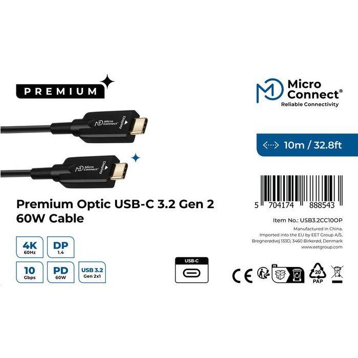 MicroConnect Cable Fibra Óptica USB-C 3.2 Gen 2, 10m, 60W, 10Gbps, 4K60Hz, Tipo C-C, Híbrido Activo 2 MicroConnect Cable Fibra Óptica USB-C 3.2 Gen 2, 10m, 60W, 10Gbps, 4K60Hz, Tipo C-C, Híbrido Activo 2