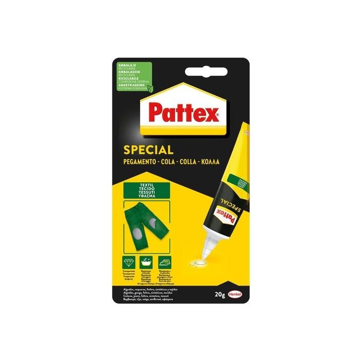 Pattex Adhesivo especial textil para algodón, tejano y fibras sintéticas, pegamento transparente 20g
