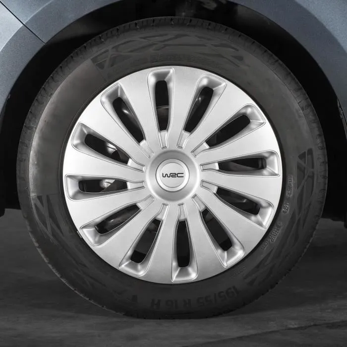 WRC 4 Hubcaps 14 SEPANG Tapacubos Ruedas Gris Plateado ABS Metalizado Alto Brillo Juego 4 Unidades 14 Pulgadas 5