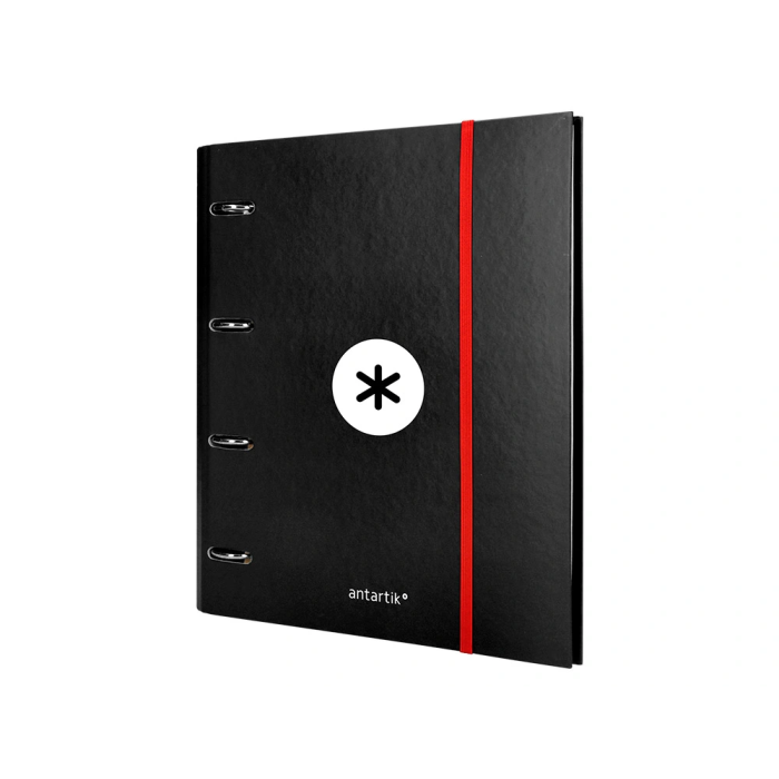 Antartik Carpeta con recambio A4 cuadro 5mm forrada 4 anillas 40mm redondas con solapa color negro 5