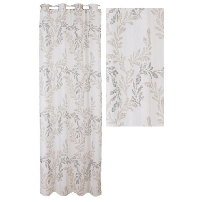 DKD Home Decor Cortina Alpino Visillo de Poliéster con Diseño de Hojas Marrón Claro y Blanco 270x140 cm (2 Unidades) 110 gsm